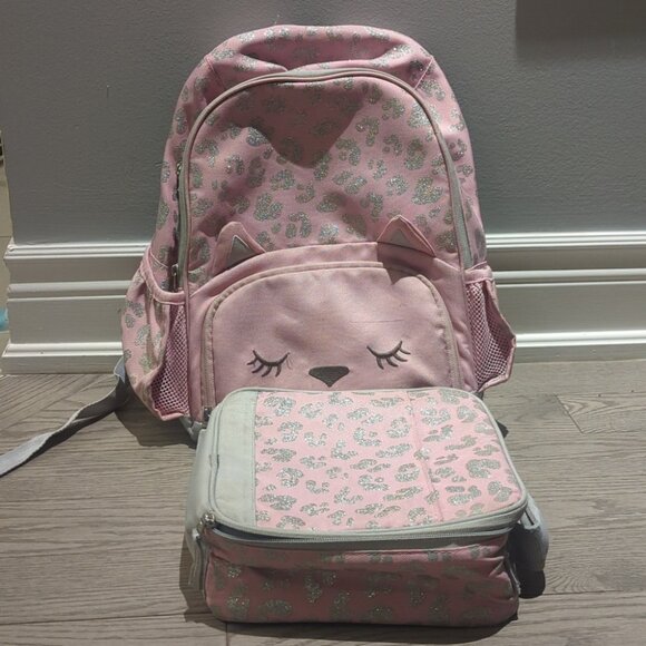 Pottery Barn Mackenzie Critter Glitter Pink Backpack & Lunch Box -Good Condition - Picture 1 of 9